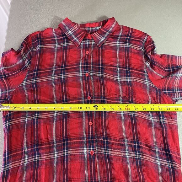 KEREN HART Blouse Plaid Long Sleeve Button Down Tulip Split Back Womens XL Red - Picture 7 of 11